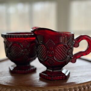 Vintage Avon Ruby Red 1876 Cape Cod Creamer and Sugar Bowl